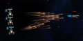 Rancor Battleships firing Scatter Missiles towards a Genesis Cruiser