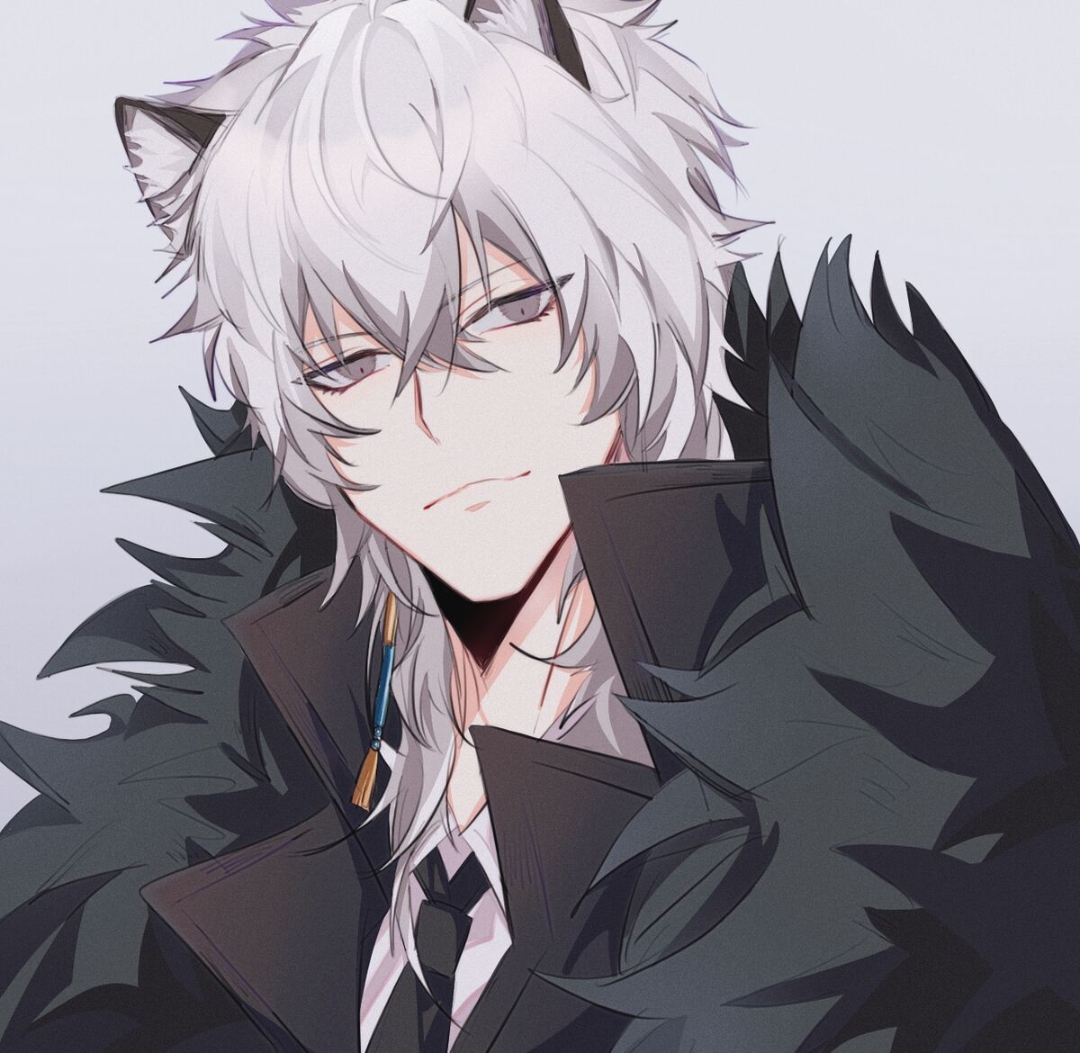 anime wolf boy with white hair