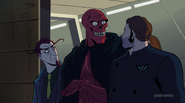 Red Death speaking with The Monarch and Henchman 21.