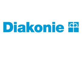 Logo des Diakonischen Werkes: Schriftzug mit rechts daneben stehendem Kronenkreuz