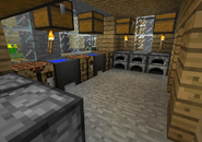 Inside the kitchen on the first story.