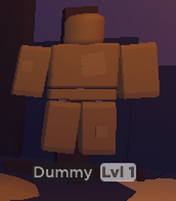 Roblox avatar defeating a training dummy with a sword