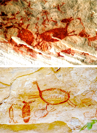 Cave painting from neolithical Porto Capital, dated to 3100 BP, near present-day Bulmer, Bajapez.