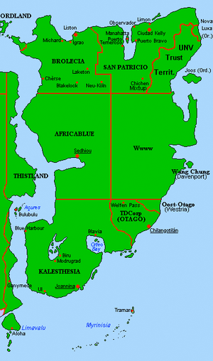 Map of Melania, following the conclusion of the Maurestani War and the JEC referendums.