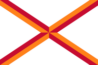 The saltire on the current Florida flag with the Seal removed from the center. The saltire is split into two half saltires each colors of Spain, which ruled Florida during the 16th, 17th, and 18th centuries. The colors also represent the sun as the state's nickname is " the Sunshine State"