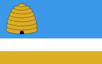 Gold beehive in canton on sky blue background. White stripe for snow and salt, gold stripe for the landscapes in southern Utah