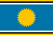 Sun taken directly from current flag; yellow, black, and white stripes to symbolize SD's gold, Black Hills, and peace between peoples.