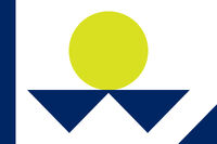 The two inverted triangles represent the Missouri and Mississippi Rivers which flank the state to the west and east respectively. The yellow circle represents the sun over the plains of the state. And all four figures in the flag are iconized representations of the letters I, O, W, and A.