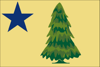 Complex clip art tree redrawn many times over. Buff field & blue star. Design by Rotten Ali.