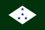 Dark green to represent the Natural State. Diamond shape remains identical from current flag. Four blue stars rearranged in an 'A' pattern.