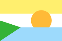 Proposal "scenery" for a flag for the state of Michigan, showing the colours and some elements (land, water, air and sun) from the state shield, in an abstract manner. By Qaz Dec 2019 (details)