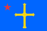 Asturina: the flag of Asturias with red star, is a version of the flag of Asturias with a five-pointed red star on top of the pole and a cross in the middle, without the letters alpha and omega. This flag is associated with pro-independence, socialist and communists groups in Asturias.