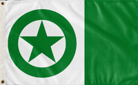 Oregon flag, golden ratio. "O" for Oregon, star for one of the 50 U.S. states, green for forests.