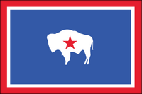 Wyoming State Flag Simplistic Proposal. For this flag I didn’t need to change much. I just replaced the state seal with a star representing the state itself. The red represents the Native Americans who once lived there, and the white is purity and uprightness (same as the Texas flag). By Ed Mitchell. 2013.
