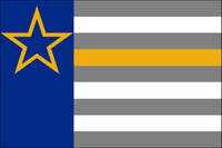 9 horizontal stripes for NH beign the 9th state in admission. In white, granite and gold. Gold hollow star on blue hoist 1/3rd vertical stripe. Design by Rotten Ali.