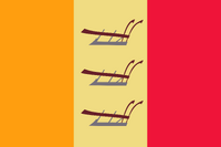 Proposal for a flag for New Jersey. The ploughs in the middle part represents the shield, the buff color is taken from the old flag, left is orange for liberty and right is red for prosperity.
