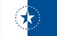 Yet another design for a Michigan state flag. The blue and white represent the water and the land, respectively. The 26 stars reference Michigan's status as the twenty-sixth state admitted to the Union. The large central star represents the bifurcated state. [Posted by Ken Morton]