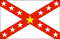 Proposal #1 by Dean Thomas. As the St. Patrick's Cross is said to have been derived from the CSA Battle Flag, then the thirteen stars from the aforementioned battle flag are added. However, one of the stars - the center one - is in yellow, representing Alabama itself.