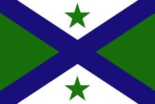 Alternate proposal for Michigan State Flag. The four arms of the diagonal cross represent the four Great Lakes that Michigan borders, and the two stars represent the Upper and Lower Peninsulas.