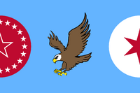 Proposal for a flag for Illinois, displaying the stars of Springfield and Chicago, and the bald eagle. By Qaz Dec 2019 (details)