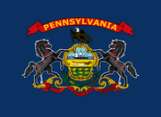 Flag of Pennsylvania with Yellow Lettering on Red Festoon (2009 Proposal)