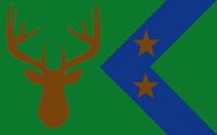 Redesign By Omega13Wolf, Uses the Blue, Green and Brown Pallet. The Deer is our state animal and the Stars are the peninsulas.