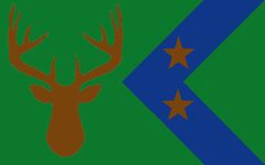 Redesign By Omega13Wolf, Uses the Blue, Green and Brown Pallet. The Deer is our state animal and the Stars are the peninsulas.