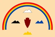 Same as the current flag, but the mountains are rearranged to put east on top, as is traditional in Navajo custom. and the maroon arrowhead in the middle replaces the Navajo Map and Seal and is pointed downward to represent peace, symbolizes the Navajo people.