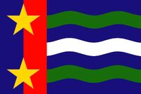 Alternate proposal for Michigan State Flag. The two stars and the two green stripes represent the Upper and Lower Peninsulas, the four blue stripes represent the four Great Lakes that border Michigan, and the white stripe represents the Mackinac Bridge that joins the two peninsulas.