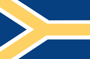 New Jersey state flag proposed by Ken Morton. This flag retains the colors of the current state flag. The three arms of the Y-shaped pall represent the three primary regions of New Jersey: the northern suburbs oriented eastward, towards New York City; the Jersey shore running to the south west; and the central corridor running across the middle of the state to Trenton and Princeton.