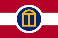 Proposal for a flag for Georgia. The three pillars symbol is made more abstract and moved to the center of the flag. All colors used are colors of the current flag.