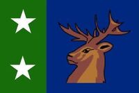 MI Flag Proposal "Krago2" Keep the white stars on a green field to represent the Upper and Lower Peninsulas (on the hoist), and centre an image of a buck's head on a square blue background (on the fly). Ideally, it should be a stylized version in maize (yellow) but that's far beyond my MS Paint abilities. I 'borrowed' the elk's head from the current Michigan flag.