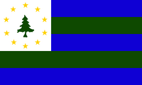 A proposal for the Flag of NH designed by State Representative Caleb Q. Dyer. 5 stripes for the 5 original counties; alternating blue and green to signify the importance of our natural resources (sea, lakes, and forests). A white canton to signify the purity of the values of the state constitution and our peoples' commitment to peace and prosperity. A green pine to represent the Pine Tree Riot of 1772. 10 gold stars to represent the 10 counties of the state.