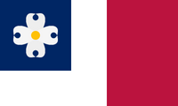 "Virginia Blood-stained Banner" Based on the Confederate Blood-Stained Banner, the last National flag of the Confederate states of America. The battle flag has been replaced with a blue field with the Virginia state flower in the center.