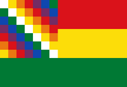 This flag combines both the current flag and the Wiphala, since both are established as the official flags of the country. The Wiphala is shown on the canton of the civil flag of Bolivia. Design by CeasingMango426.