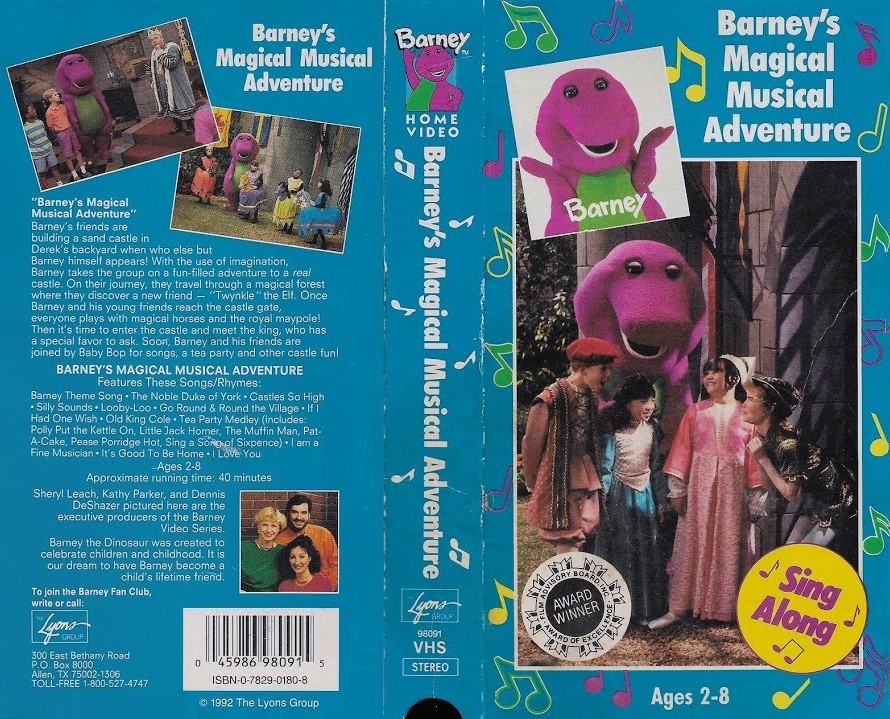 Barney's Magical Musical Adventure VHS 1993 Vhs and DVD Cred