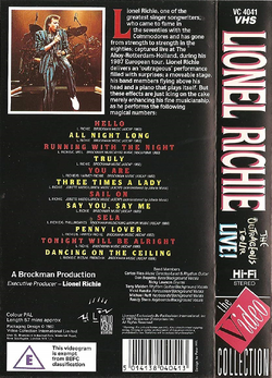 Lionel Richie Live The Outrageous Tour Video Collection International Wikia Fandom