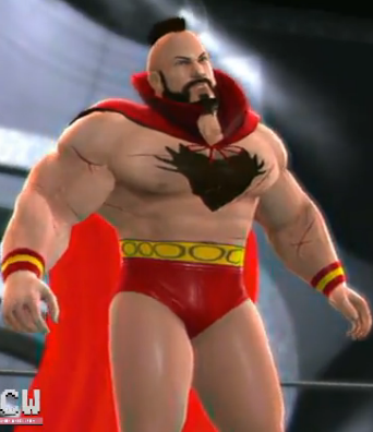 Zangief flexing his muscles in the ring