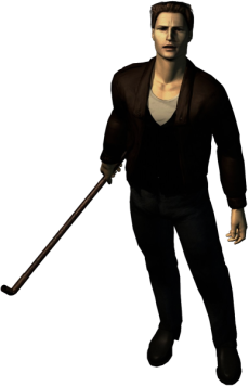 Silent Hill 1: Harry Mason walking in the dark, over the bottomless