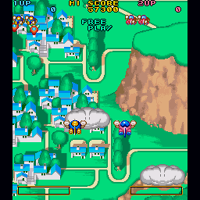 Las naves gemelas TwinBee y WinBee en el videojuego Detana!! TwinBee para Arcade.