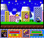 Kirby puede sacrificar su poder para convertirlo en un ayudante. El ayudante es controlado por la CPU o por el segundo jugador.