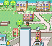 El cartucho del BS-X incluye una interfaz muy parecida a un videojuego de RPG. El avatar del usuario recorre una ciudad en donde cada edificio representa una de las funciones del dispositivo.