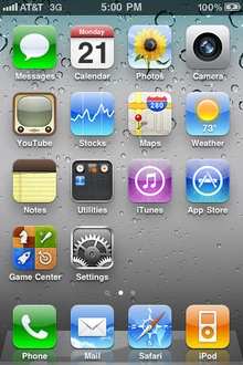 Pantalla de inicio de iOS 4.3.3 en un iPhone.