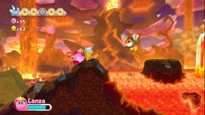 Kirby's Return - Nivel7.jpg (131 kB) Nivel 7: Rocas de Rábano (Eur: Volcán Vainilla) Etapas: 4 Jefe: Landia