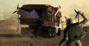 Bob O.'s Moon Trekker being taken away by The Garbage Man in his ending in Vigilante 8: 2nd Offense.