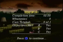 The victory screen at the end of each stage in Quest Mode.