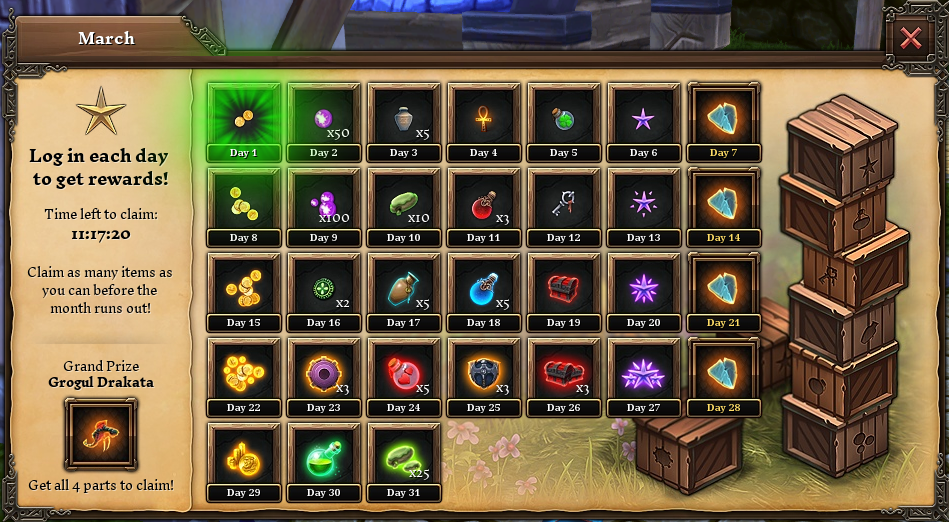 Sample reward Calendar for March
