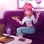 "My followers!! The only thing better than a well-deserved break from looking for villains is a break accompanied by my delicious Freez-O 'and a freshly baked pizza from Capello's Pizza!! What a treat!! What are your favorite toppings on pizza? Remember that very soon you will be able to find #SuivezMoi in stores!!"