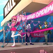"Once again I have the enormous privilege to host the ribbon cutting ceremony of a new mall! Wow! The Rainy Hills Mall is the real deal, my followers, and a great place to get #SuivezMoi when it launches! And what a treat to do so in the company of my old friend Van Klampp and my new friend Chimera! Thank you to everyone who came to the ceremony!"