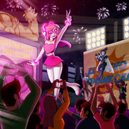 "Oh noooooo!! My followers, you won't believe this!! The managers of "The New Dawn" were so grateful and happy with all my support during the show that they voluntarily decided to crown me as the winner of the program!! I am so happy!! I promise to be the best protector that the city of Atreno has ever had and I will do everything I can to get the people out of the darkness they're living in!! Many thanks also to Elflora, Incinemiau and Konnan for their support!! I can't believe I won!! Remember that #SuivezMoi will be available soon!"